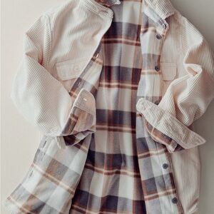 Women's Cream Corduroy Jacket with Plaid Lining